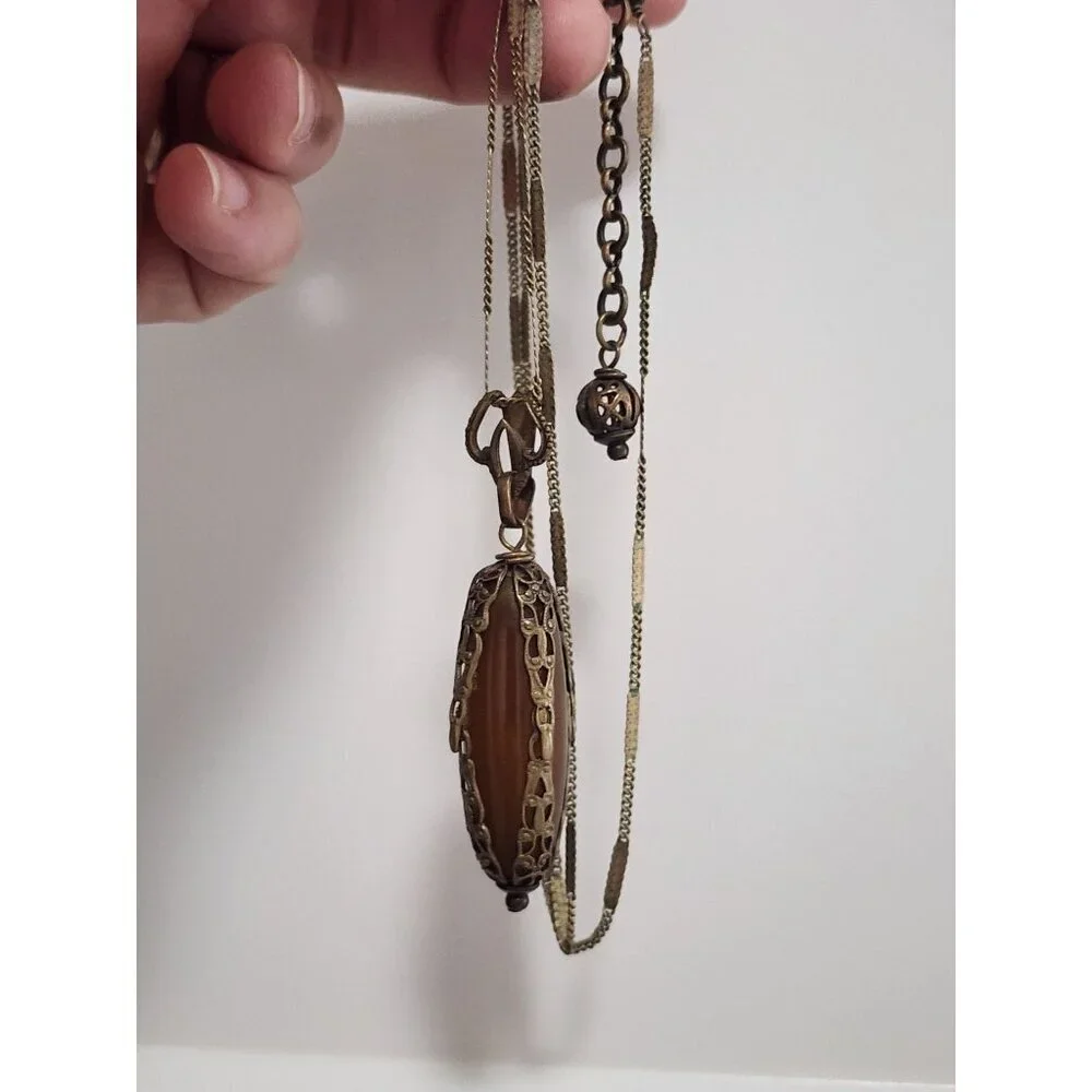 Jan Michaels Victorian Revival Style Pendant Necklace Carnelian Stone Signed